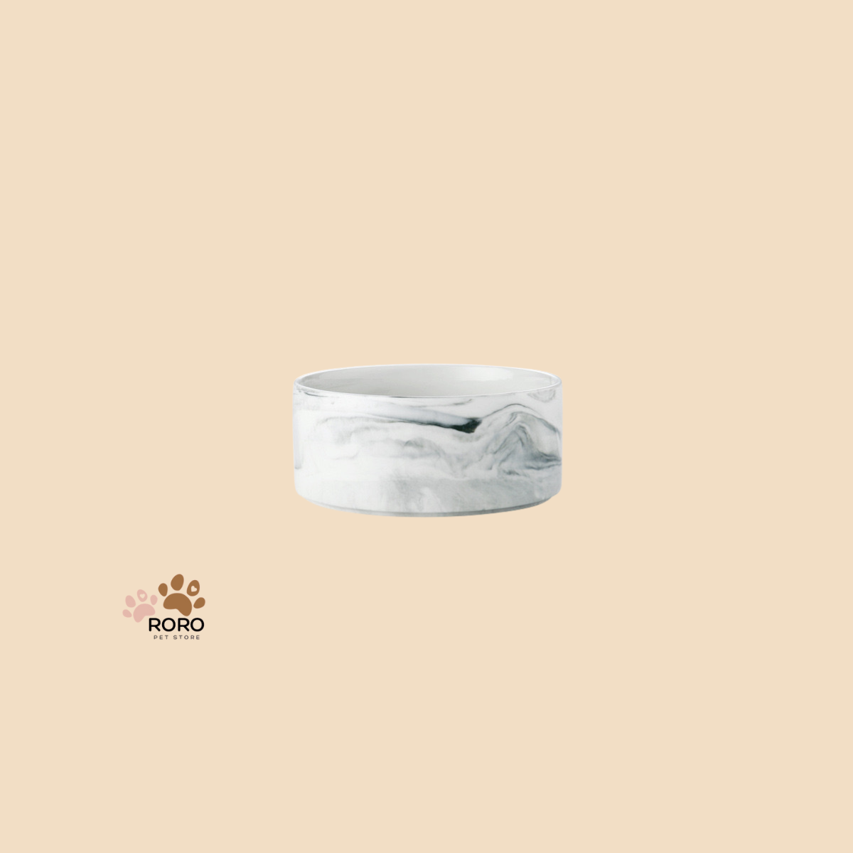 Marble Design Ceramic Pet Bowl, Single and Double - Pink Marble, White Marble (13.5oz or 28oz)