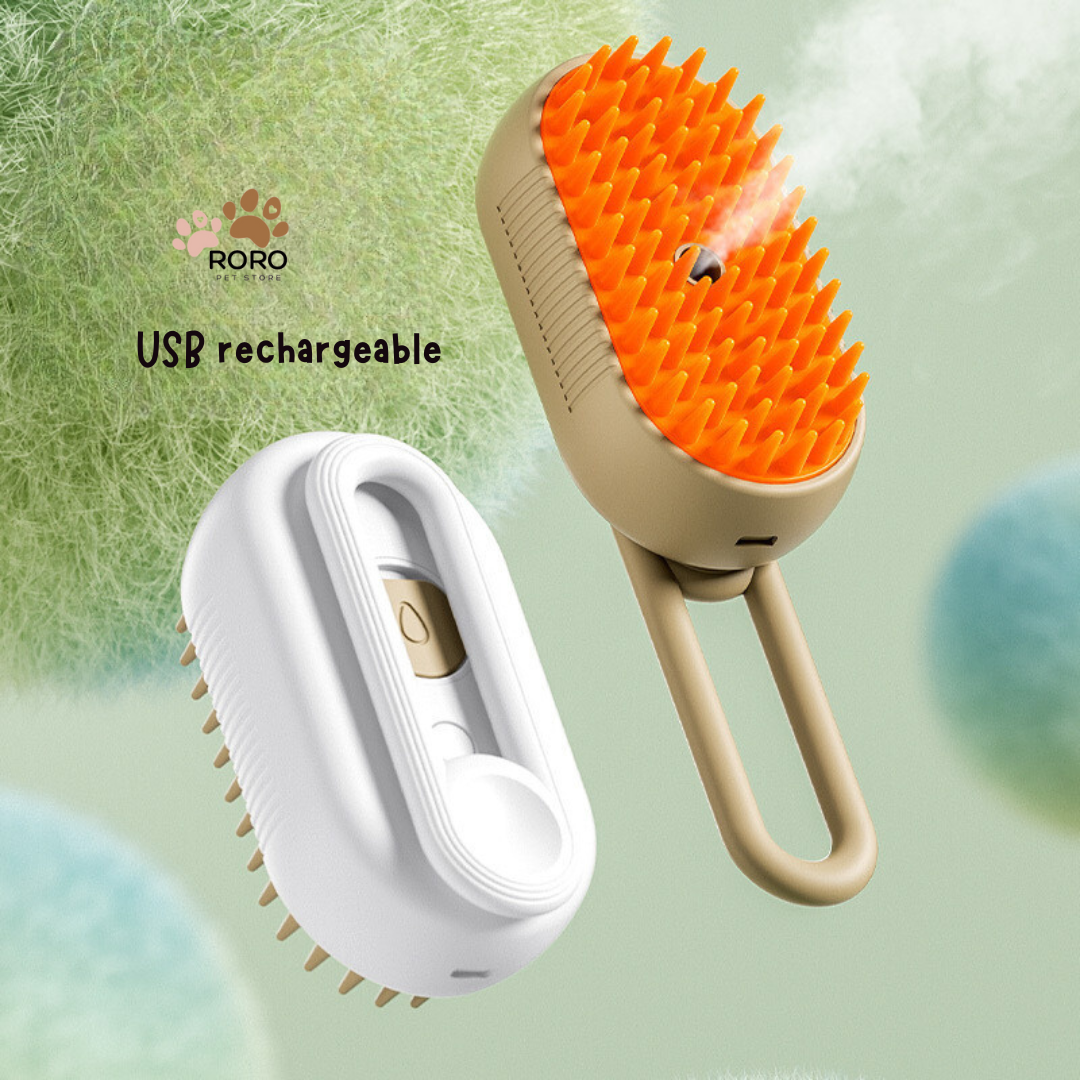 Pet Grooming Brush, 3 in 1 Steamy Brush - White, Khaki