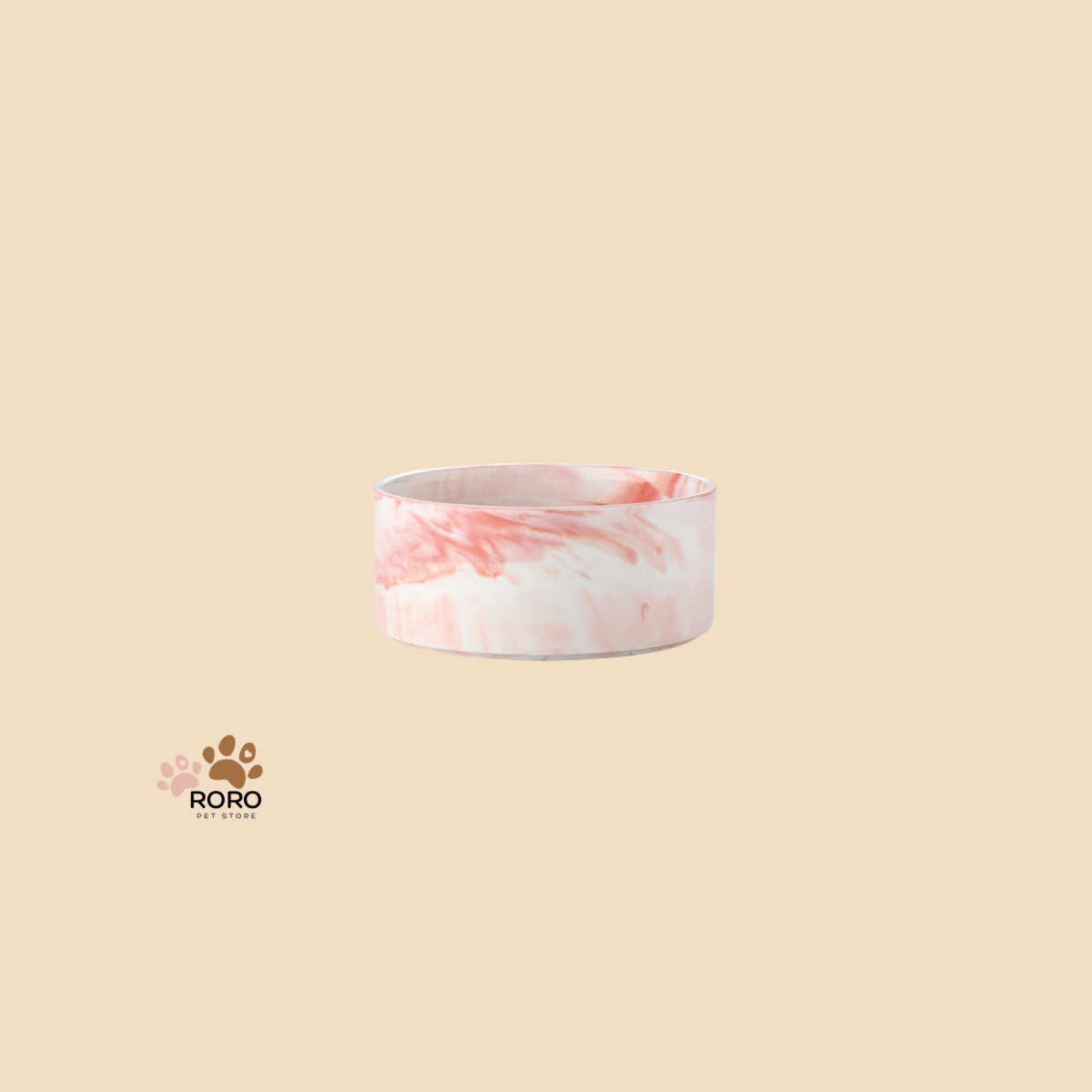 Marble Design Ceramic Pet Bowl, Single and Double - Pink Marble, White Marble (13.5oz or 28oz)