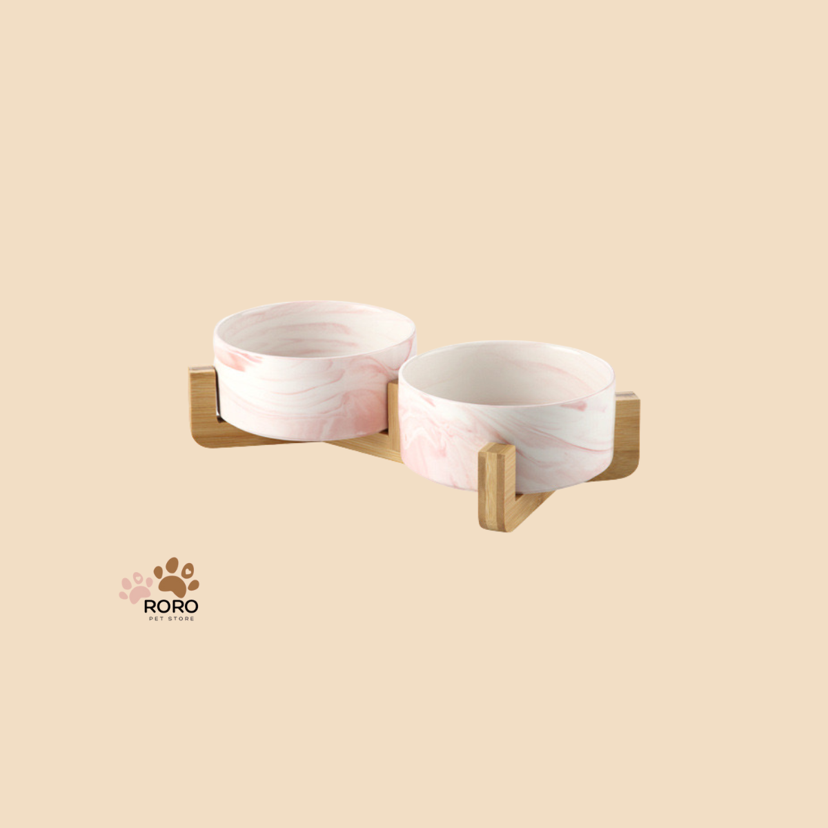 Marble Design Ceramic Pet Bowl, Single and Double - Pink Marble, White Marble (13.5oz or 28oz)