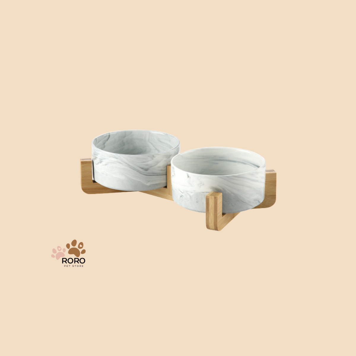 Marble Design Ceramic Pet Bowl, Single and Double - Pink Marble, White Marble (13.5oz or 28oz)