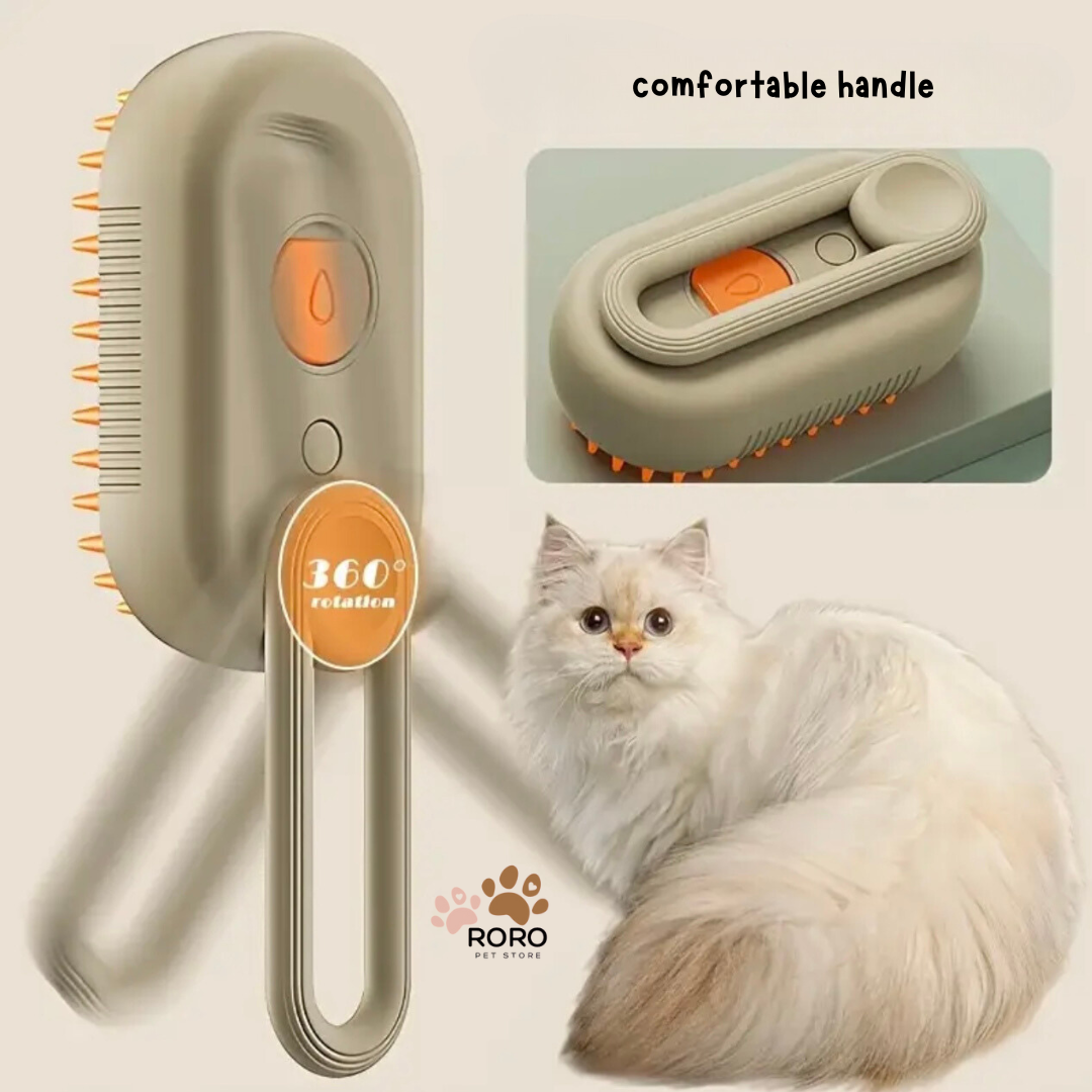 Pet Grooming Brush, 3 in 1 Steamy Brush - White, Khaki