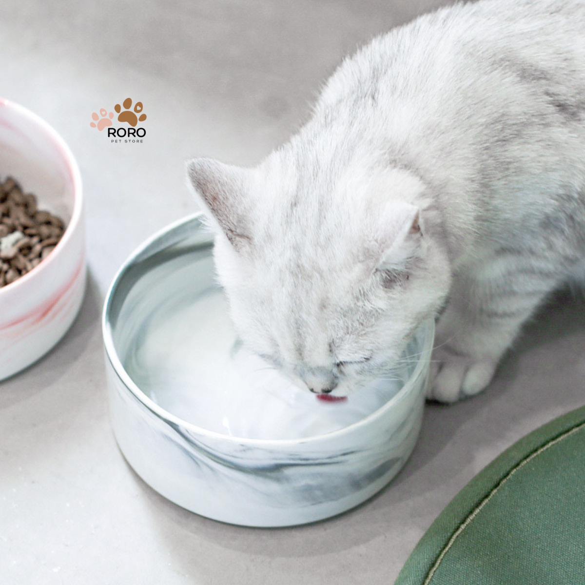 Marble Design Ceramic Pet Bowl, Single and Double - Pink Marble, White Marble (13.5oz or 28oz)