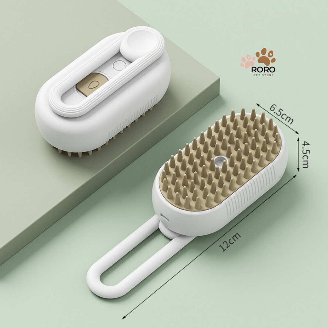 Pet Grooming Brush, 3 in 1 Steamy Brush - White, Khaki